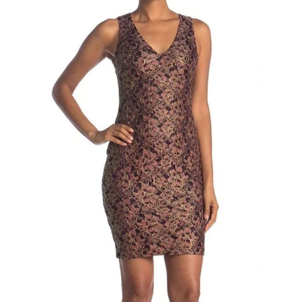 Guess Women's Red‎ Metallic Lace Sleeveless Open-Back Bodycon Dress Size 4 NWT